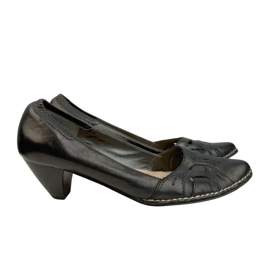 Y2K Boutique Nordstrom Black Leather Heels 7.5M Cutout‎ Pumps Cone Heel Retro